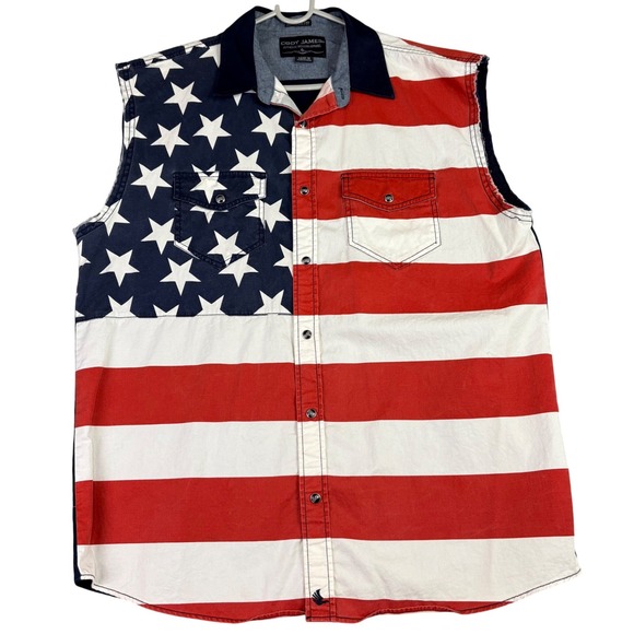 Cody James Other - Cody James Mens M Sleeveless Shirt American Flag Western Snap Button Patriotic